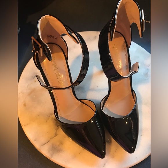 Black Dreampair Pointed Toe Ankle Strap Stiletto Pumpsu - Picture 2 of 7